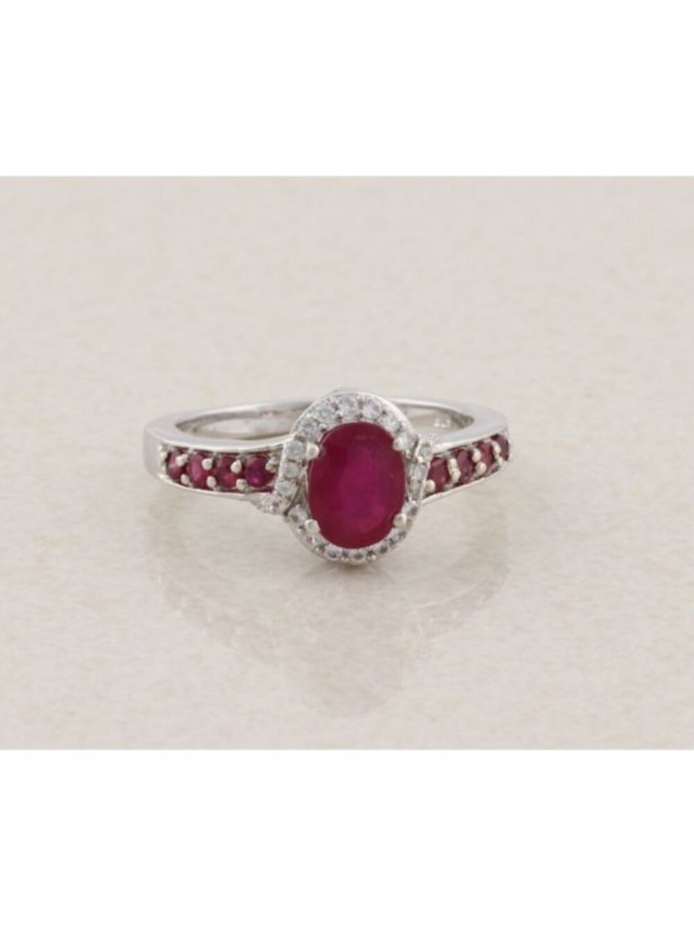 Sterling Silver Ruby and White Zircon Ring Size 9